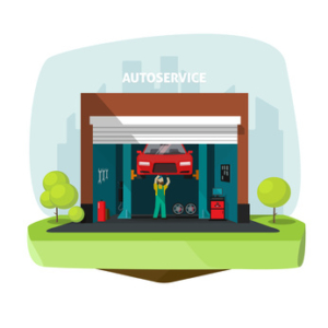 Car repair garage, auto help service center vector with mechanic