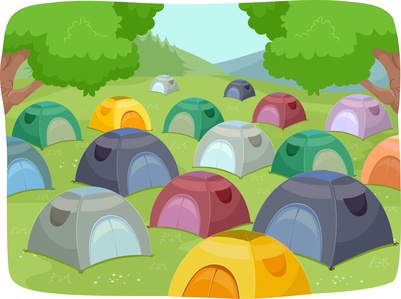 Illustration of a Summer Campsite Filled with Tents