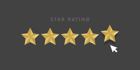 Golden star rating mouse click icon vector illustration