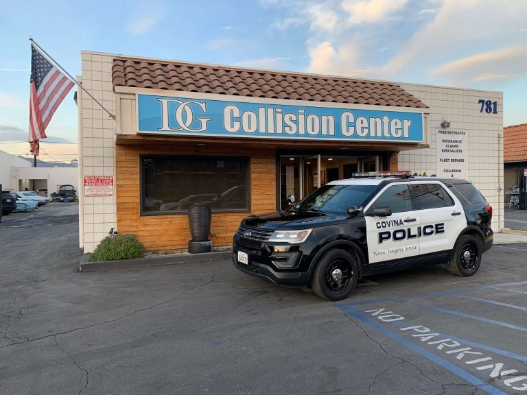 Black Covina Police SUV after collision repair at DG Collision Center