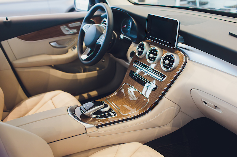 Car modern interior with white leather seats vehicle