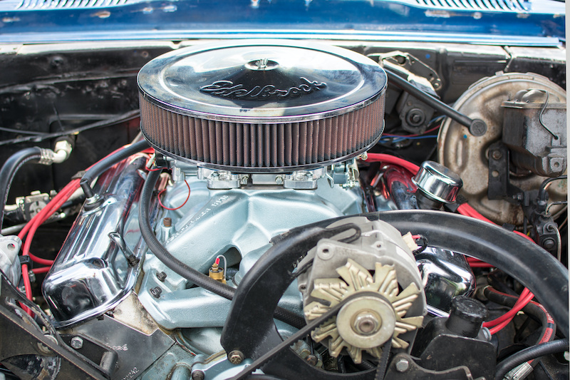 Close up of an engine in a classic car
