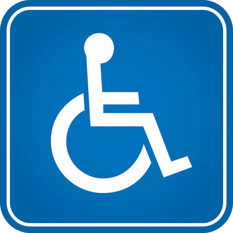 Blue square handicapped sign with wheelchair