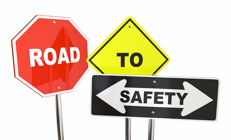 Road to Safety Stop Caution Warning Signs 3d Illustration