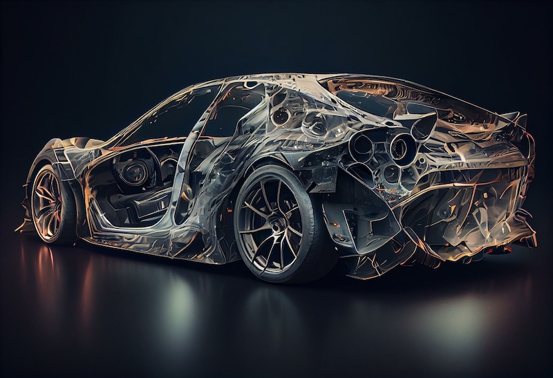 Transparent body car and interior parts. Generative AI