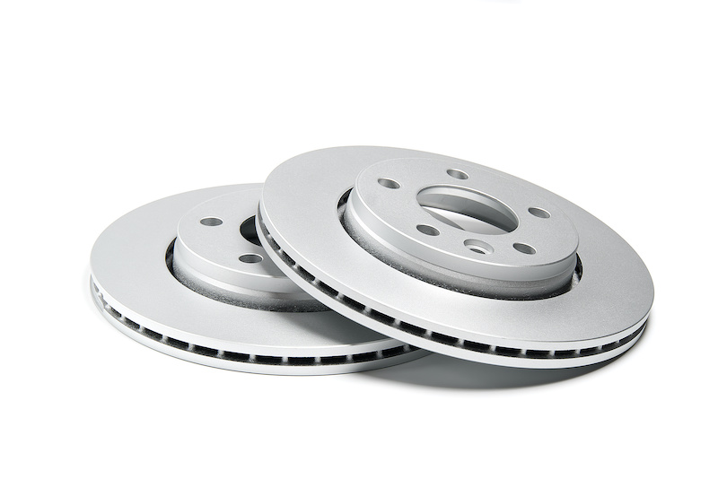 Brand new brake discs for the minivan or transporter car. Isolated on white