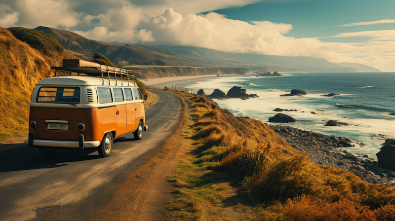 Vehicle driving on beautiful Coast.