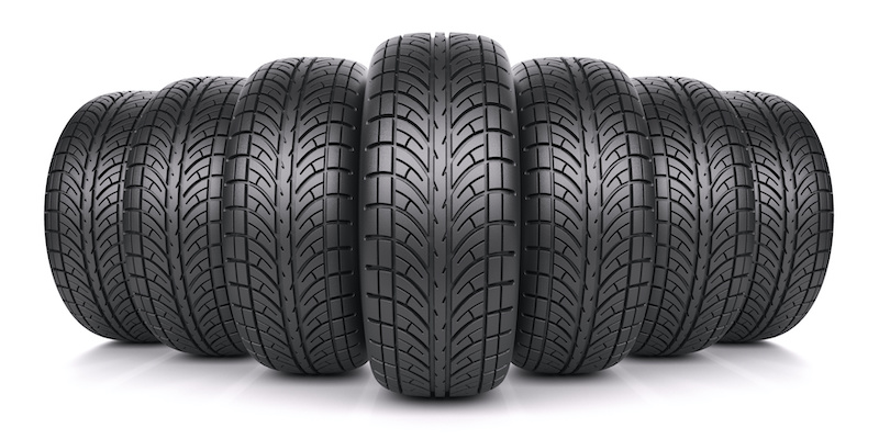 Car tires in row isolated on white background 3d