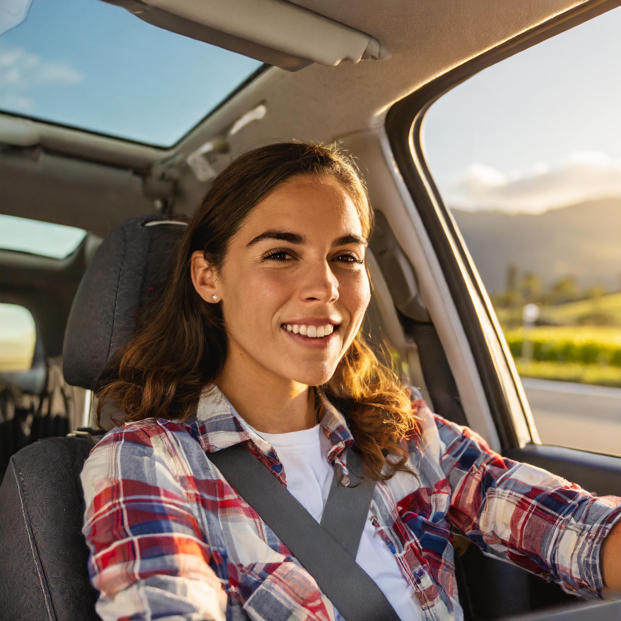 Driver happy on a road trip