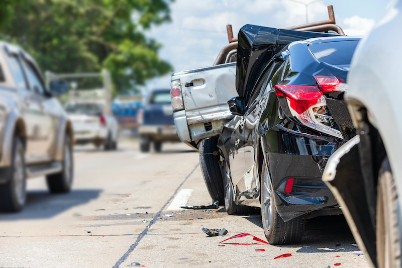 Heavy accident, Modern car accident involving many cars on the road in Thailand