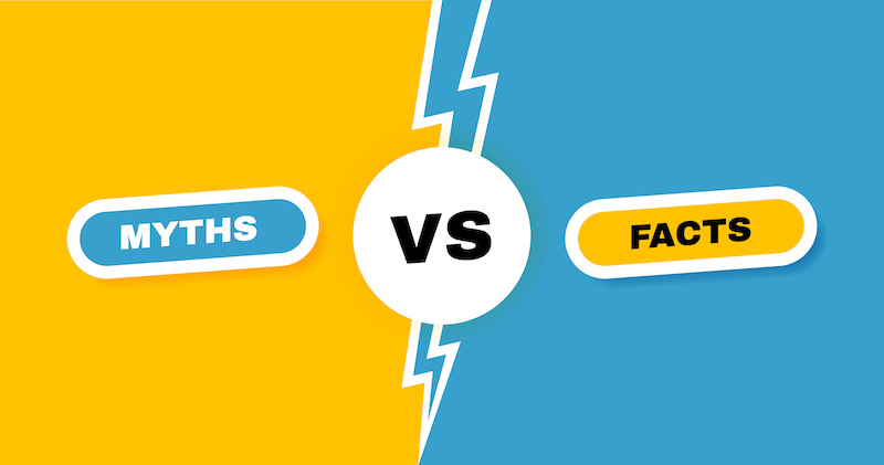 Facts vs myths versus battle background with lightning bolt. Concept of thorough fact-checking or easy compare evidence.. Vector illustration.