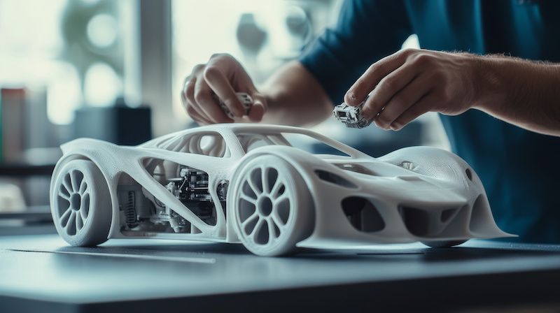 Building a car model using a 3D printer. This process lets designers create and test new car ideas before actually building them. ID_996a08b1-312d-49c9-883e-a3f7ac9a509d --ar 16:9 --v 6.1 Job ID: 0cb3a8f4-fede-43f3-85a7-dbed9a5f4bc5