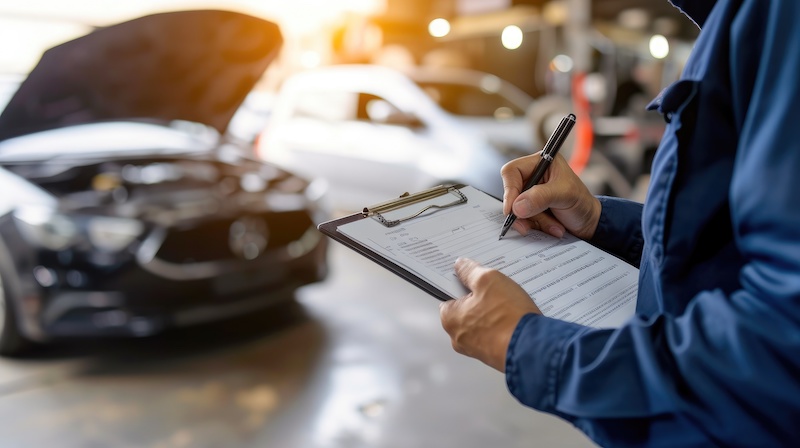 Mechanic Recording Details on Clipboard in Auto Garage