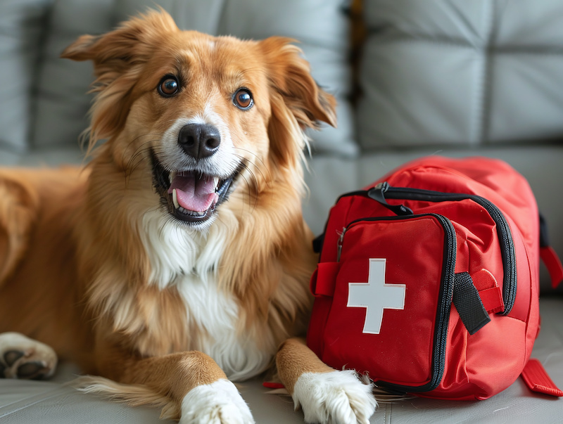 dog with first aid bag