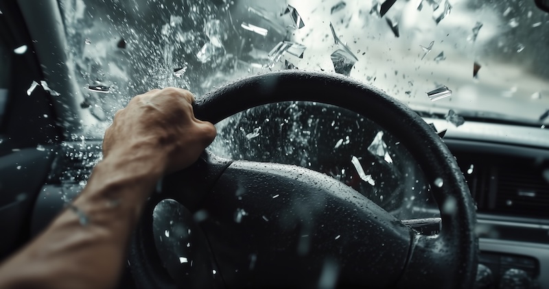 A man driving a car is experiencing an accident. The concept of road safety, danger, and the importance of cautious driving. Generative AI.