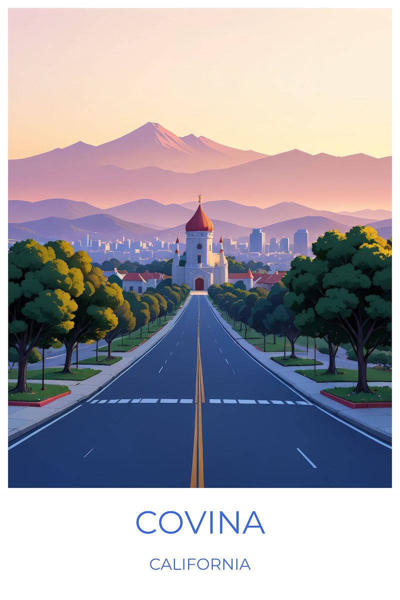 Covina California United states Travel Poster Illustration Print Decor Gift Canvas Wall Art Gift  