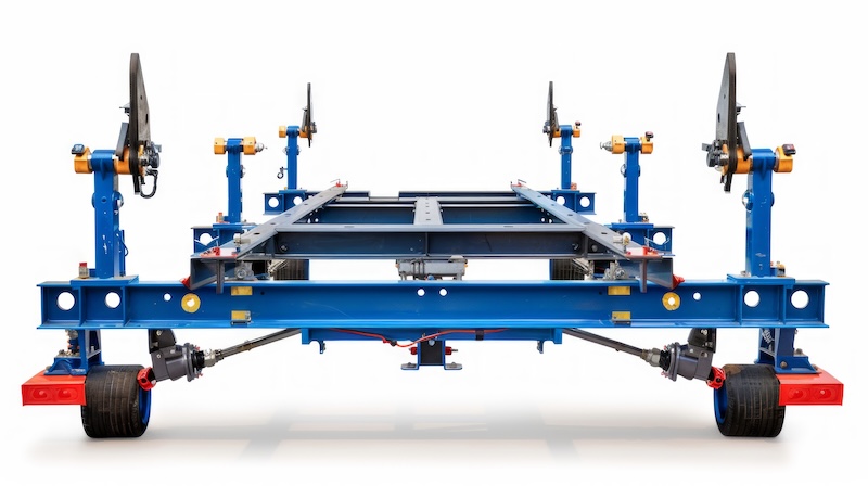 Vehicle frame straightening equipment for repairing collision damage isolated on white background --ar 16:9 Job ID: 801d06b6-bd75-4a67-befc-c0cf857fd99b