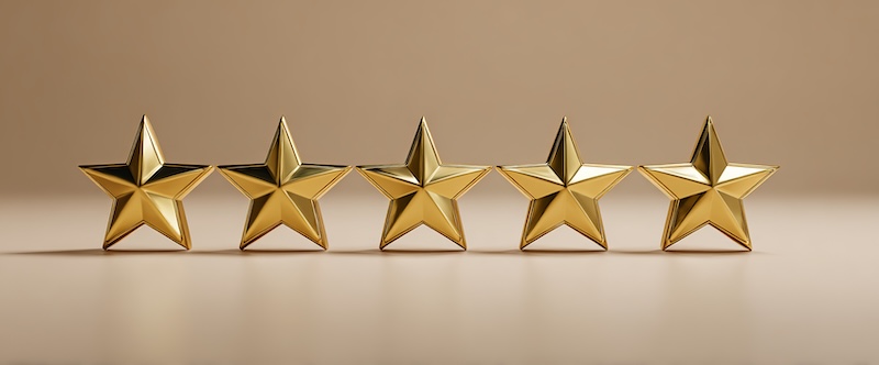 5 gold stars show customer satisfaction