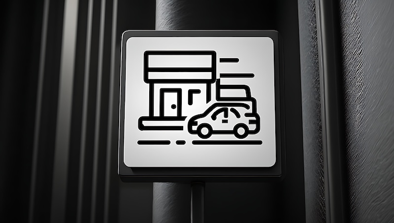 Icon of a car parked in front of a building