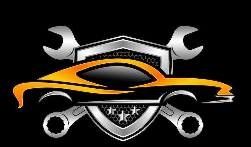 Auto repair car logo vector illustration template. Simple letter design isolated in black background