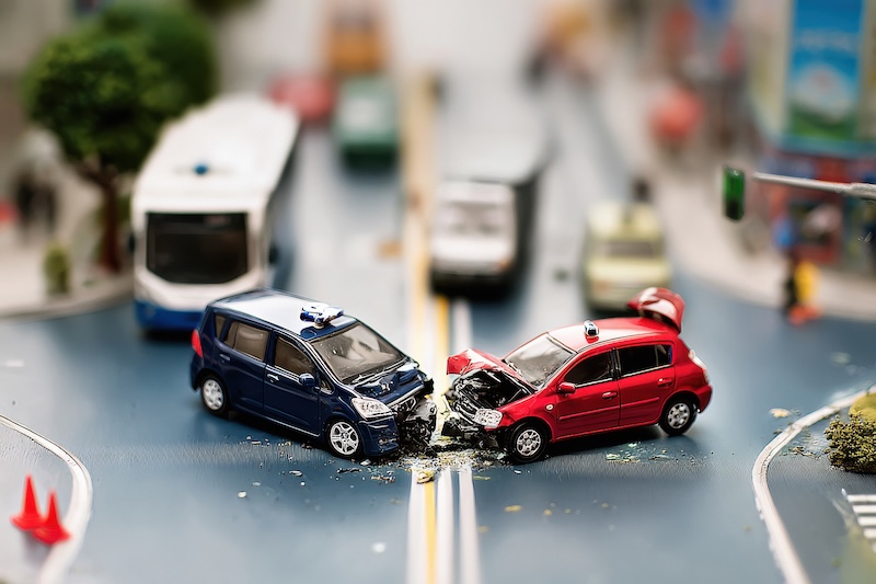 close up of two car accident fender benders