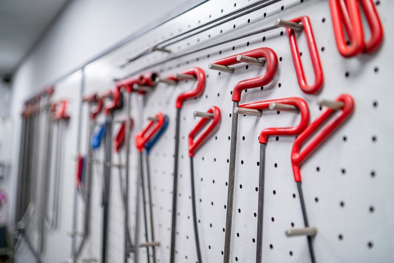 Paintless Dent Repair. Tools for car repair without painting in the workshop isolated static. Hammer, clips, machine, work, master, professionalism. High quality 4k footage