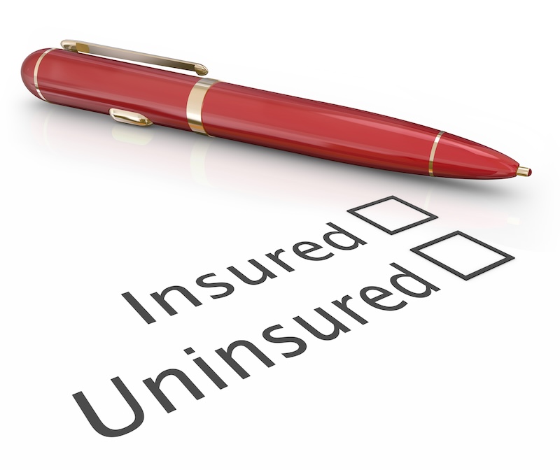 Insured or uninsured question and pen to check box to answer if you are covered by an insurance policy for medical, auto, homeowner or life protection
