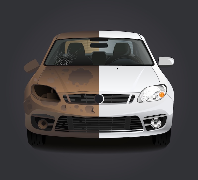 Car repair before and after concept.