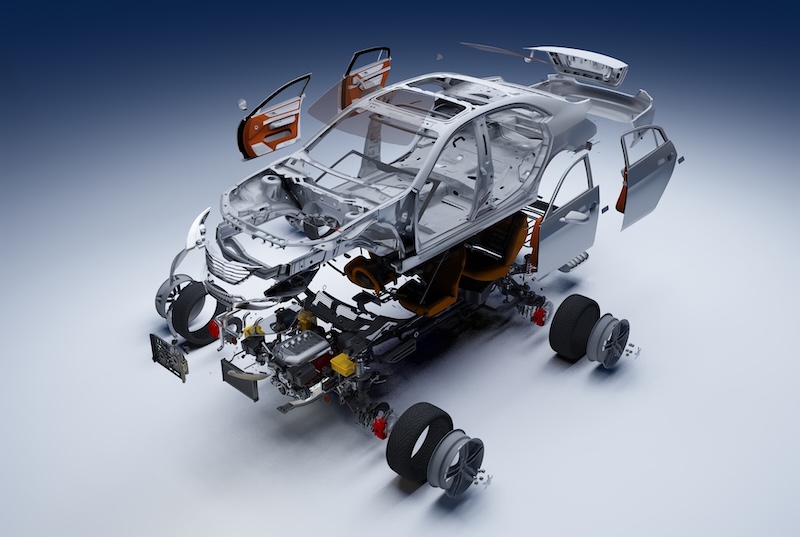 Details of the car on a white background., 3D render