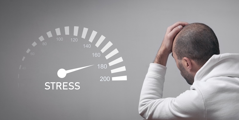 Stressed man with a Stress level.